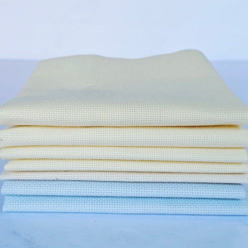 Aida Cloth 18 Count 12x18 Seven Pieces Cream Blue Embroidery Fabric Needlepoint